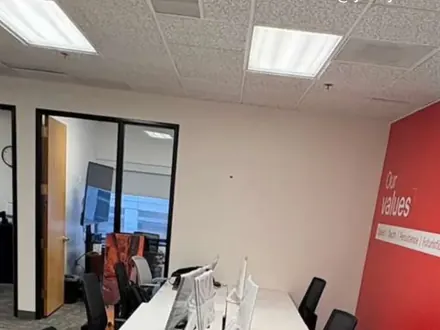 Clean open office with white desks